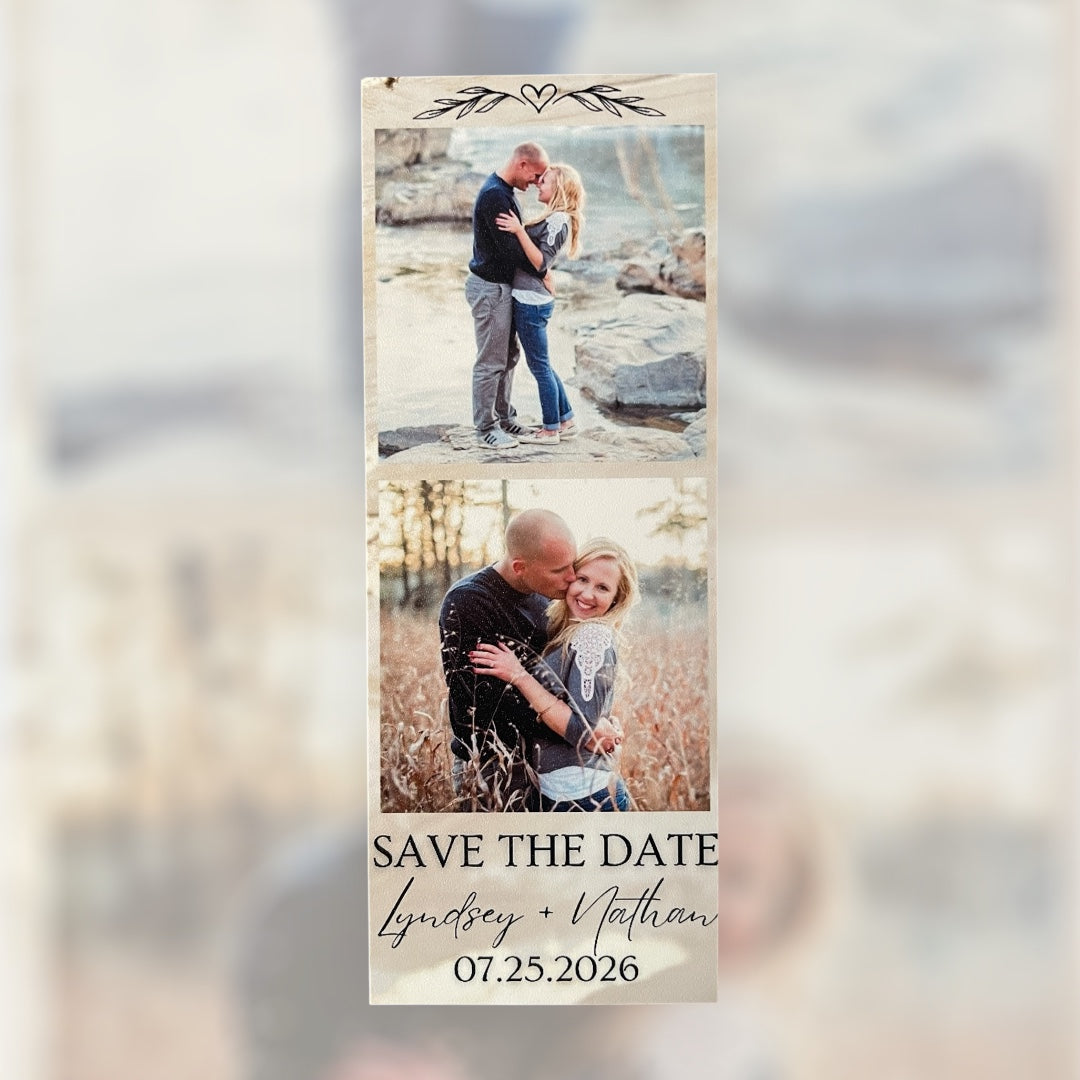 Photo strip save the date with name and date