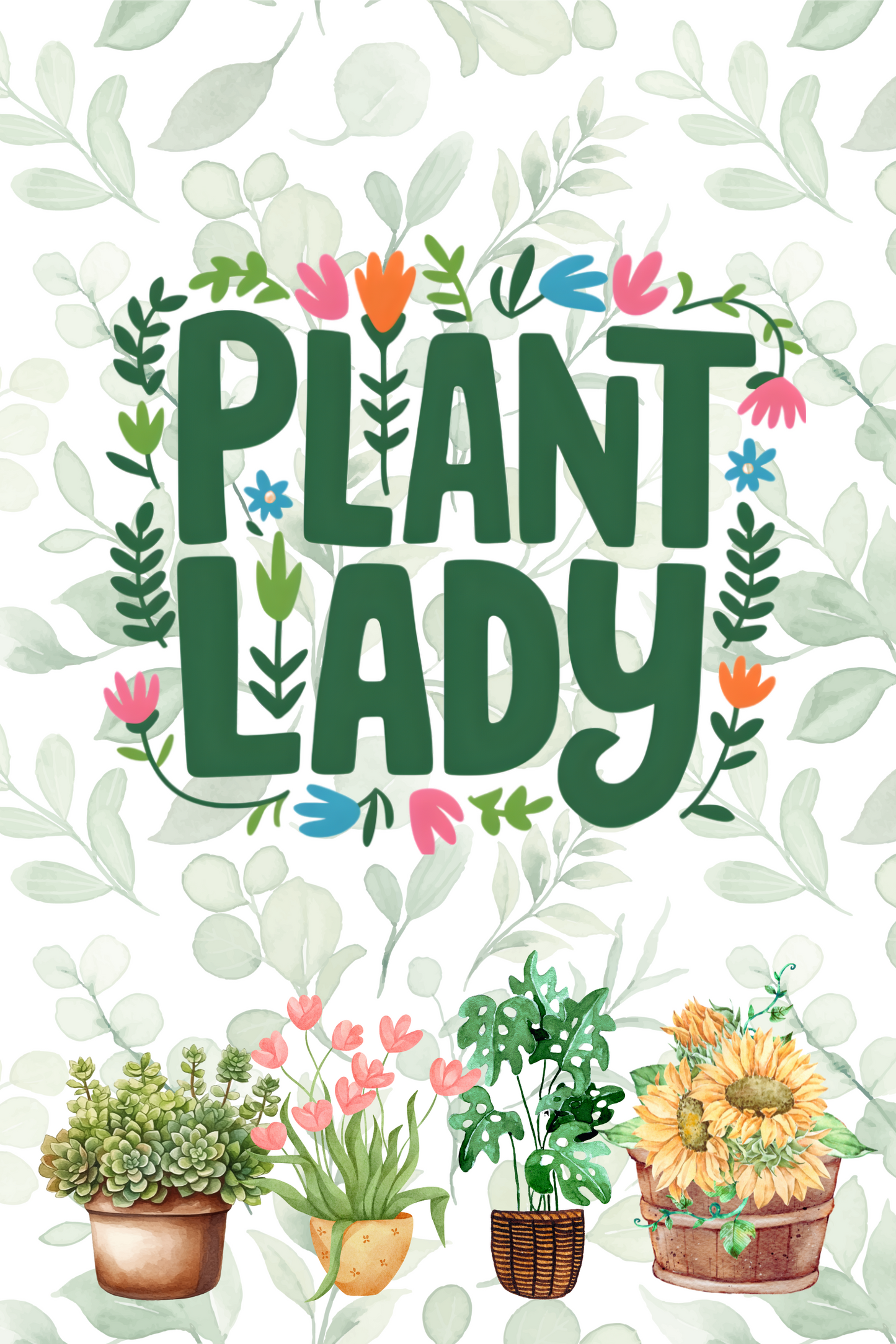 Decorative cover with 'Plant Lady' text and illustrations of plants on a white background.